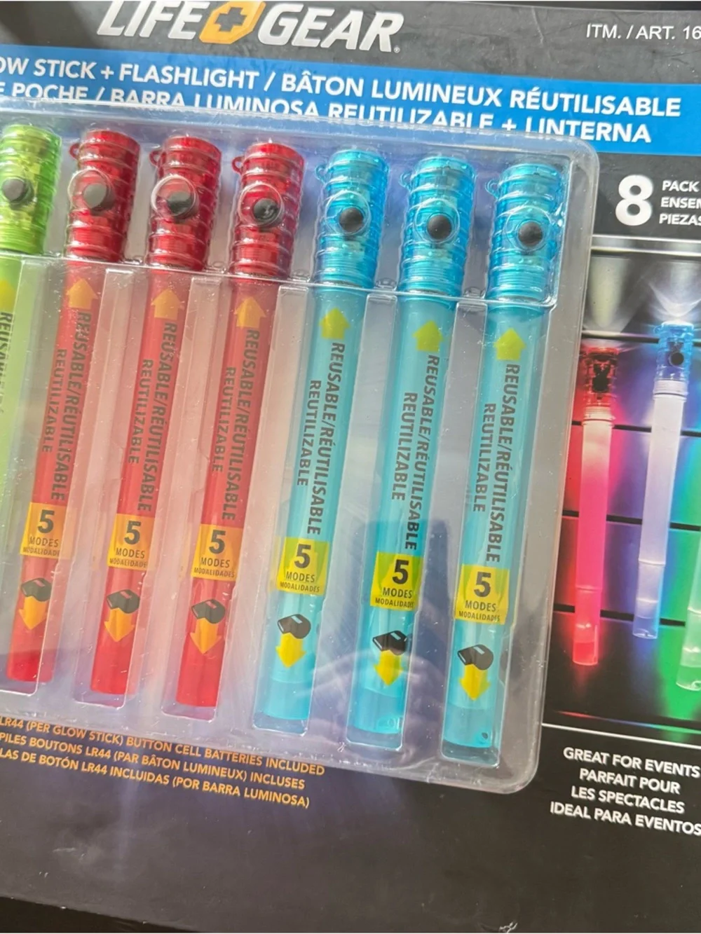 LIFE+GEAR Reusable Glow Stick & Flashlight, 8-pack - 5 Light Modes